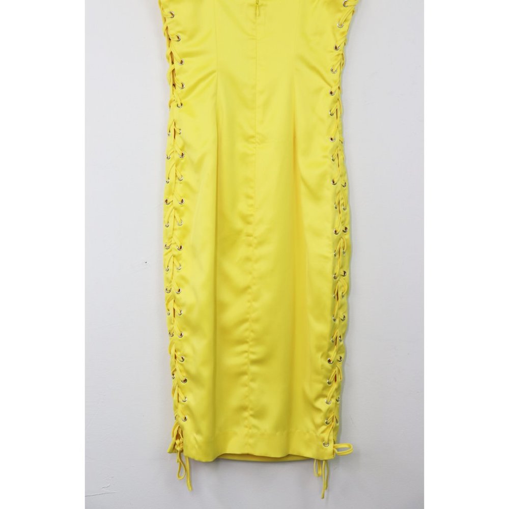 NWT NBD Jasmine Midi Dress Sleeveless Strappy Lace Up Bodycon Yellow X Small - Picture 8 of 11